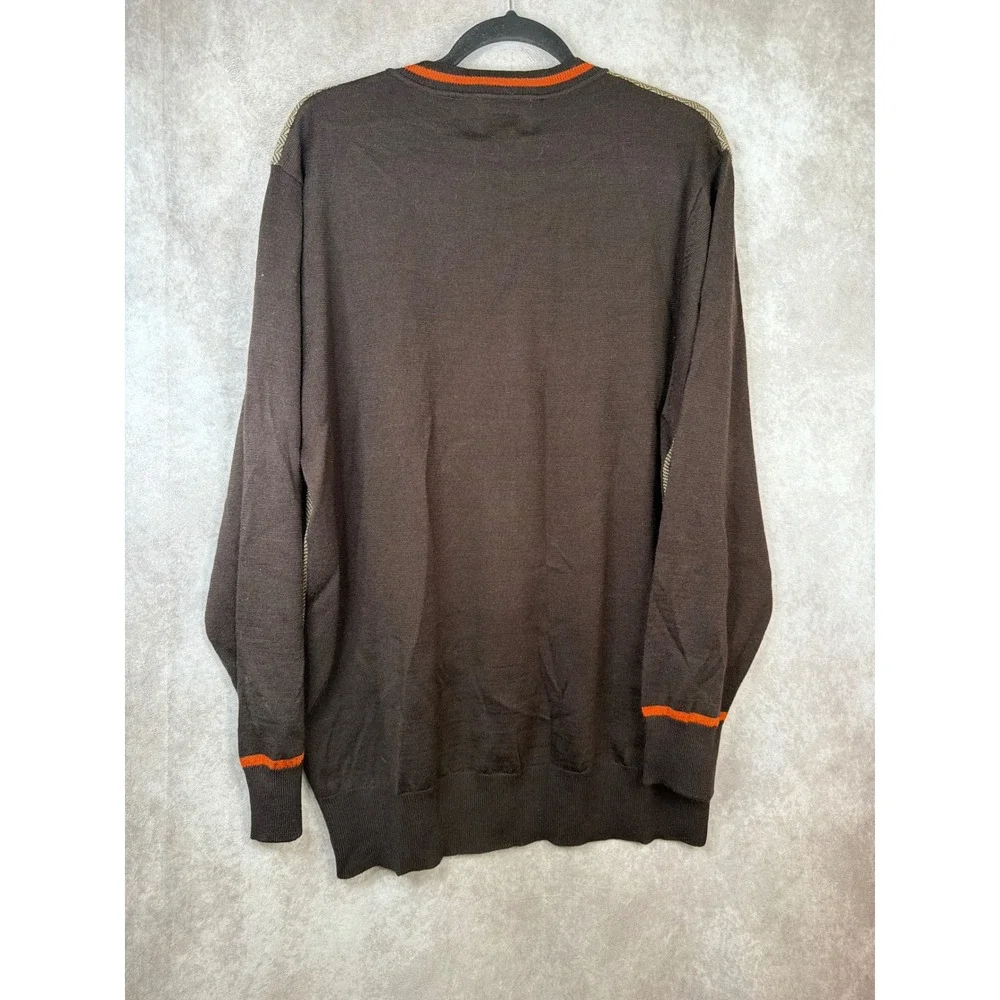 NWT Cigar Couture Sweater Mens XL Brown Herringbone V-Neck Wool Blend Retro Stke